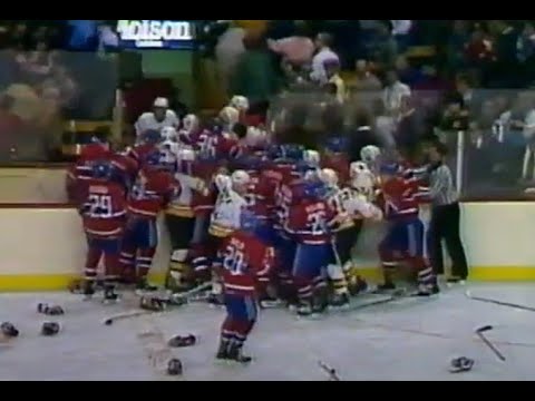 MONTREAL CANADIENS AT BOSTON BRUINS: BRAWL IN THE HALL WITH CHRIS NILAN (NOVEMBER 20, 1986).