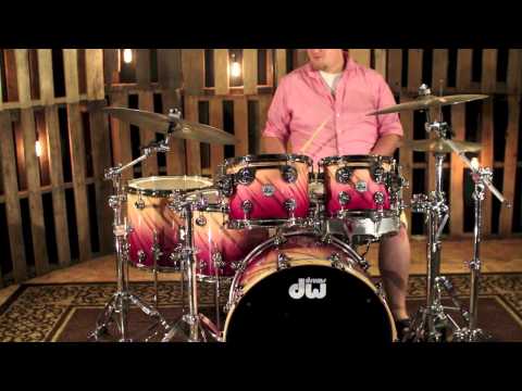 DW Drums Collector's Natural To Burgundy Fade Over Twisted Mineral Maple With Nickel Hardware