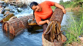 Download lagu Build Primitive Eel Trap From Bamboo Catch Eel for food & Cooking Eel Eating delicious mp3