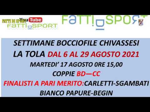 Bocce : Tabellino Gara del 17 Agosto 2021 - Bocciofila La Tola  - Chivasso (TO)