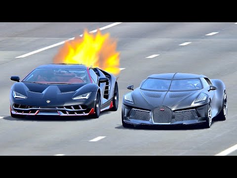 Bugatti La Voiture Noire vs Lamborghini Centenario Jet Engine - Drag Race 20 KM