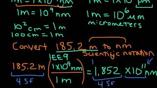 Metric Units Conversion and Scientific Notation Examples (nm, pm, cm)