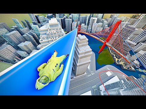 Extreme Water slide in the city - found footage