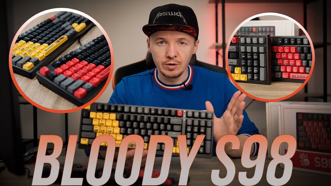 Механічна клавіатура A4Tech Bloody S98, червоні світчі, RGB підсвічування клавіш, USB, чорно-жовтий