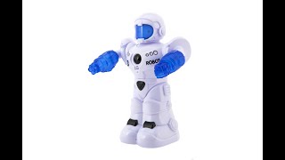 Robot jezdící plast 26cm Ang. mluvící na baterie se světlem se zvukem v krabici 22x28x11cm