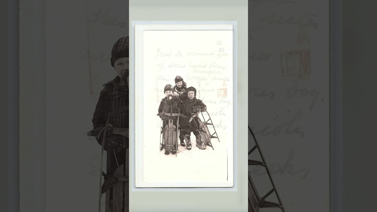 Children with Sleds in Snow, Gelatin Silver Print, 2.71" × 4.53", 1940s Video