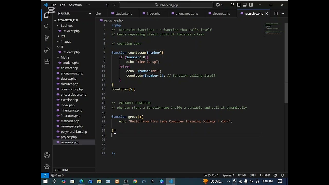PHP RECURSIVE AND VARIABLE FUNCTIONS