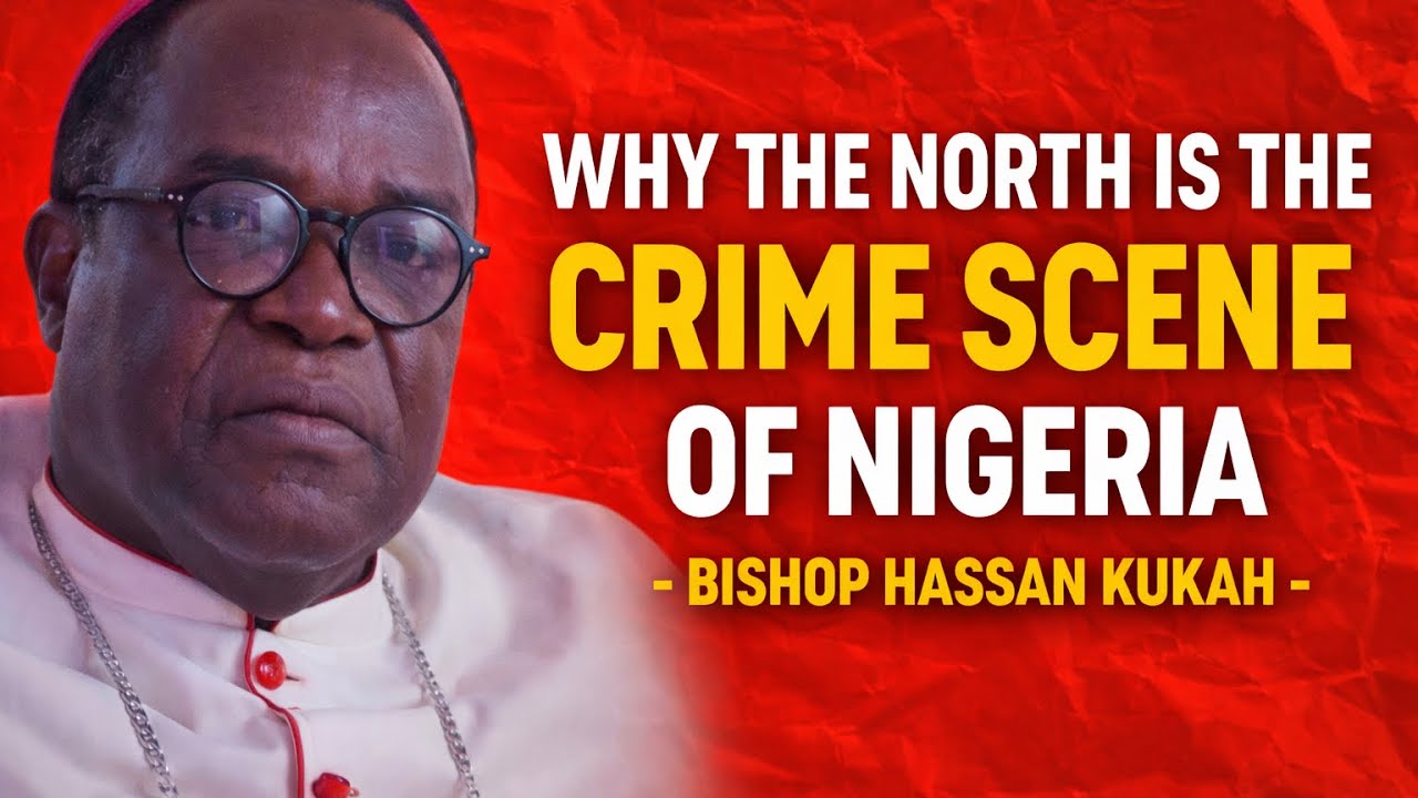 Bishop Matthew Kukah speaking at a podium during a memorial lecture in Lagos, addressing Nigeria's security crisis and leader