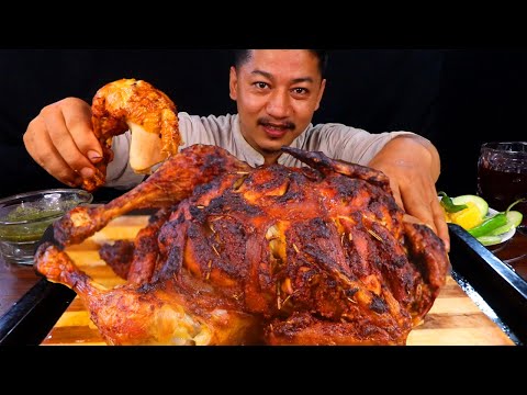 Whole chicken roast, orange salad, beetroot juice Mukabng