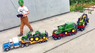 Plenty of TRACTORs for Kids! BRUDER John Deere TRUCK TRAIN!