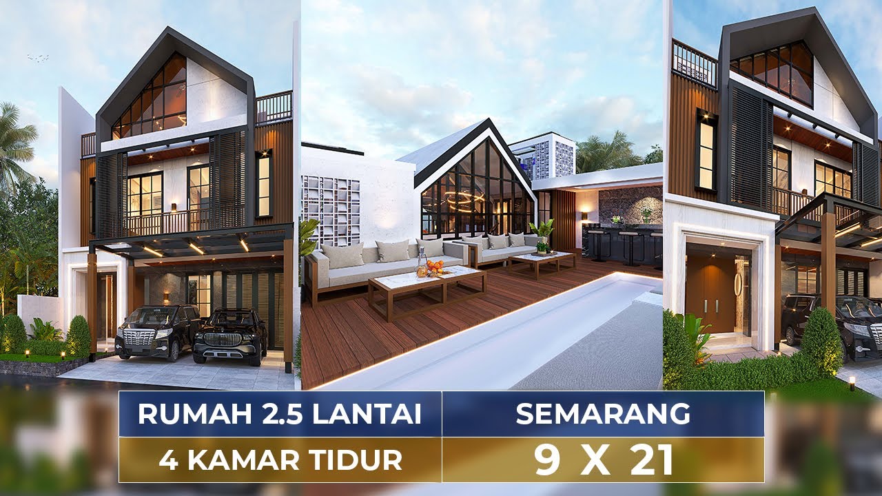 Video 3D Mr. BGS 1390 Modern House 2.5 Floors Design - Semarang