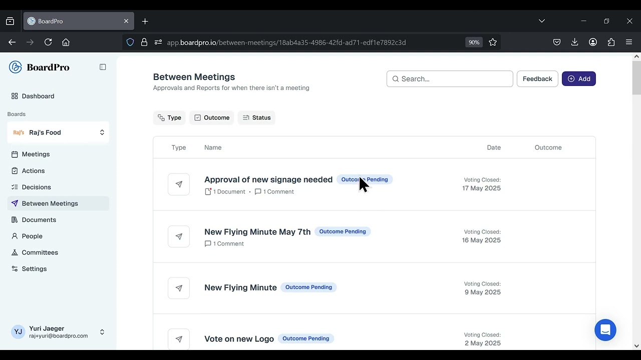 BoardPro Decision register overview