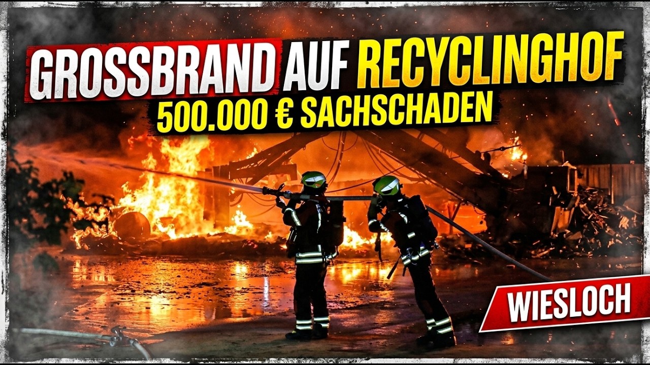 Großbrand in der Nacht in Wiesloch – Maschinen und Häckselgut in Flammen
