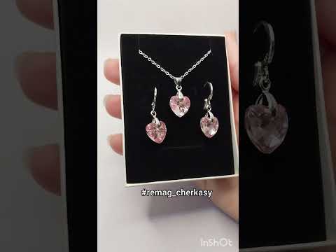 Подарок девушке - набор с цирконами "Розовая нежность в сердце" колье и серьги серебристый сплав в коробочке - фото 1 - id-p1922299079