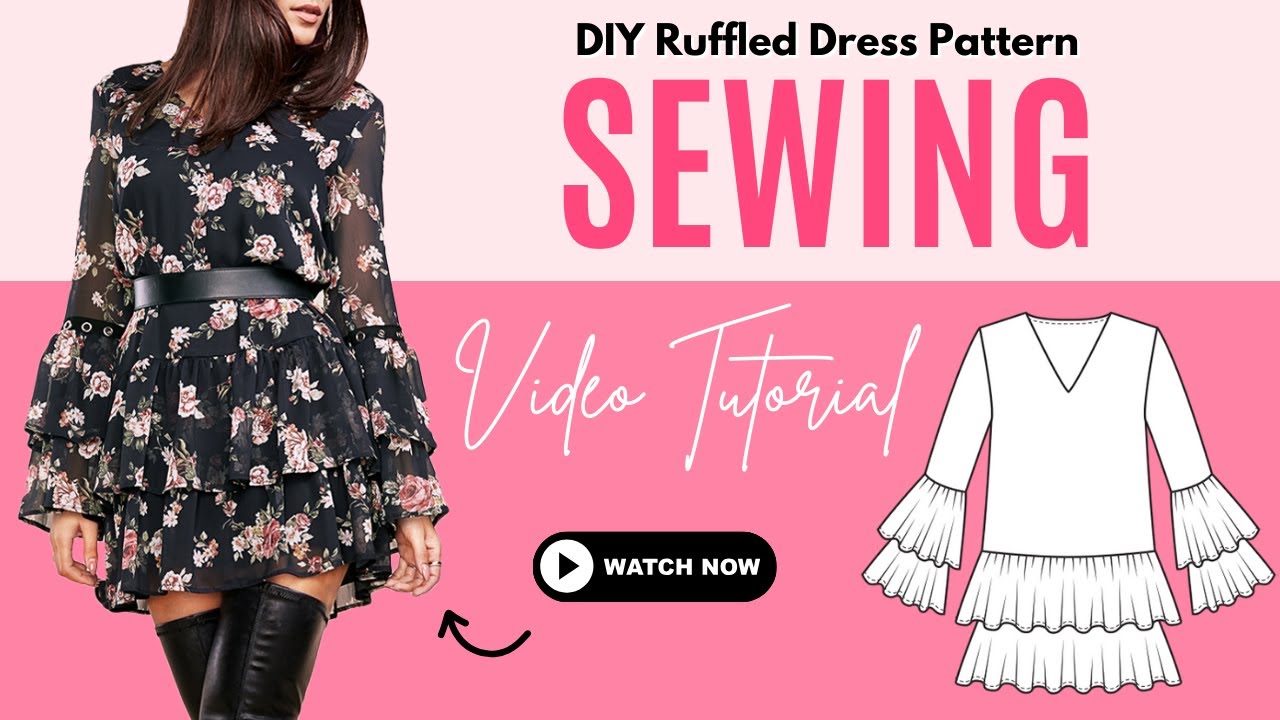 DIY Elaine Ruffle Mini Dress with Long Sleeve Sewing Tutorial |  + Pattern Download