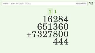 Long Addition Problem 16284+651360+7327800: Step-by-Step Video Solution | Tiger Algebra