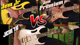 Video thumbnail for Ibanez JEM7V vs JEM JR vs JEM77WDP Premium (3 tiers of Jems) by David Goodland