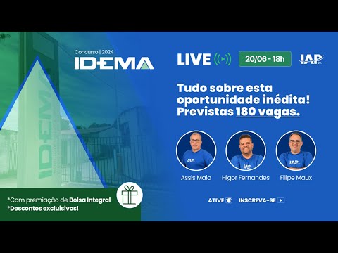 Banner de capa do material gratuito Live Concurso IDEMA/RN: Tudo sobre esta Oportunidade Inédita!