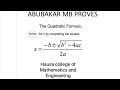 Derivation Of The Quadratic Formula In Hausa