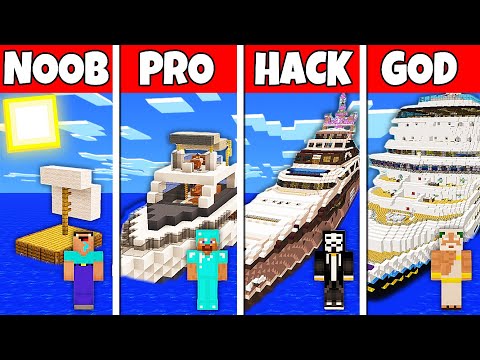 Minecraft Battle: NOOB vs PRO vs HACKER vs GOD! BOAT HOUSE BUILD CHALLENGE in Minecraft