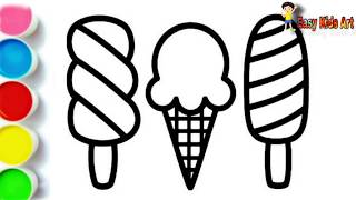 🍦 3 Cute Ice Cream Drawing & Coloring for Kids | Easy Art Tutorial