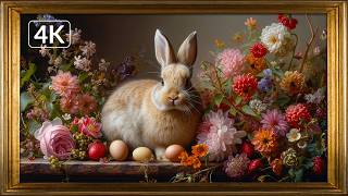 Easter Bunny Painting in Gold Frame 🐇 3 Hours 4K | TV Art Screensaver
