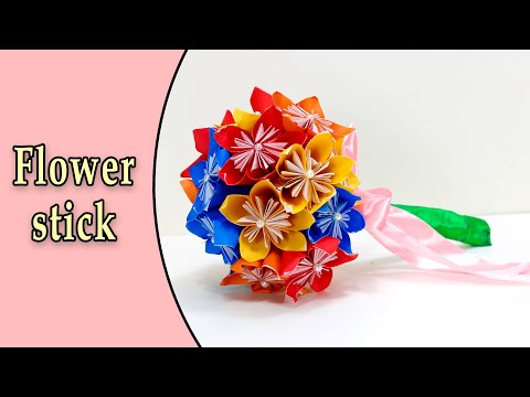 How To Make Origami Paper Flower Wedding Bouquet - Craft Tutorial | Paper flower stick