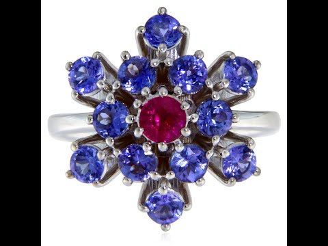 Inel Aur Alb 18 k Tanzanite Rubin Naturale Snowflake - Stralucire Regala