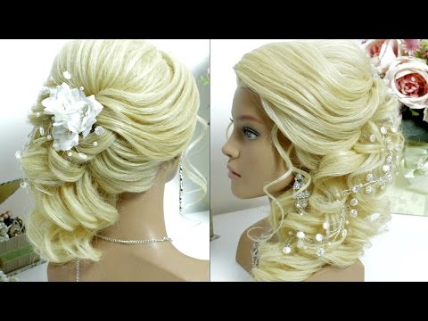 Bridal prom hairstyle for long hair tutorial. Side...