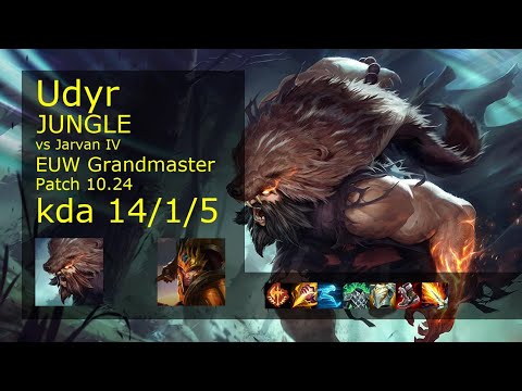 Udyr Jungle vs Jarvan IV - EUW Grandmaster 14/1/5 Patch 10.24 Gameplay