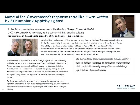 Thumbnail for Saul Eslake: Tasmania's Debt Dilemma at University of Tasmania  on12.03.25 by Saul Eslake