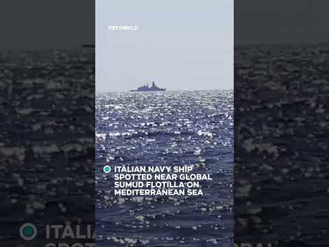 Italian navy ship seen near Global Sumud Flotilla on Mediterranean
