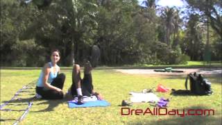 Maria Explains the Hip Raise w/ Leg Stretch | Dre Baldwin