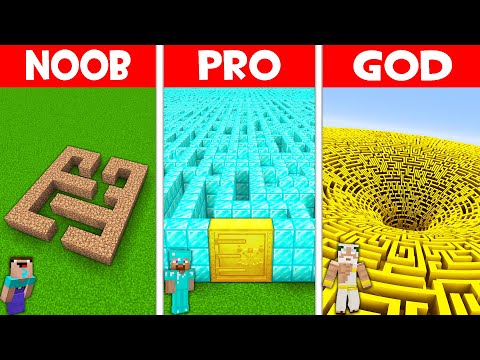 WHO CAN BUILD GIANT MAZE BETTER NOOB vs PRO vs GOD in Minecraft?! SECRET MAZE!