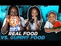 REAL FOOD VS GUMMY FOOD EXTREME GROSS GIANT CANDY CHALLENGE DJ S CLUBHOUSE