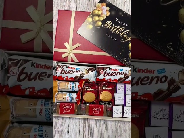 Vídeo relacionado con Cajita Regalo Original con 17 Chocolates Kinder Bueno, Cards, Kinder Chocolate, Twix, Mars, Kit Kat, Huesitos, Galleta Lotus Biscoff y Mucho Más · Día de la Madre · Con Tarjeta y Texto Personalizada