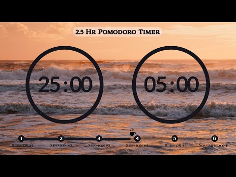 25 Minute Pomodoro Timer 🌊Ocean Wave ASMR 📚2.5-Hour Study ⏱Pomodoro 25/5, 25 min x 5 sets
