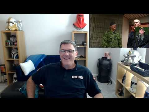 A Canadian soldier reacts to a Us Marine reacting to Canadian Basic training.