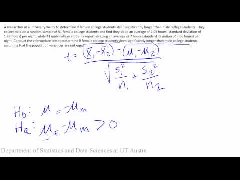 This example looks at the mean number of hours slept for male versus female students.