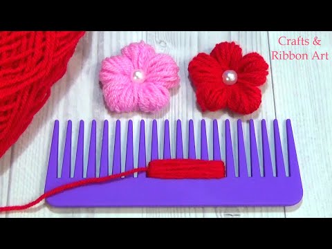 Amazing Woolen Flower Ideas with Hair Comb -  Hand Embroidery Design -  Easy Trick - Sewing Hack