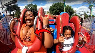 Big Breasts women ride rollercoaster