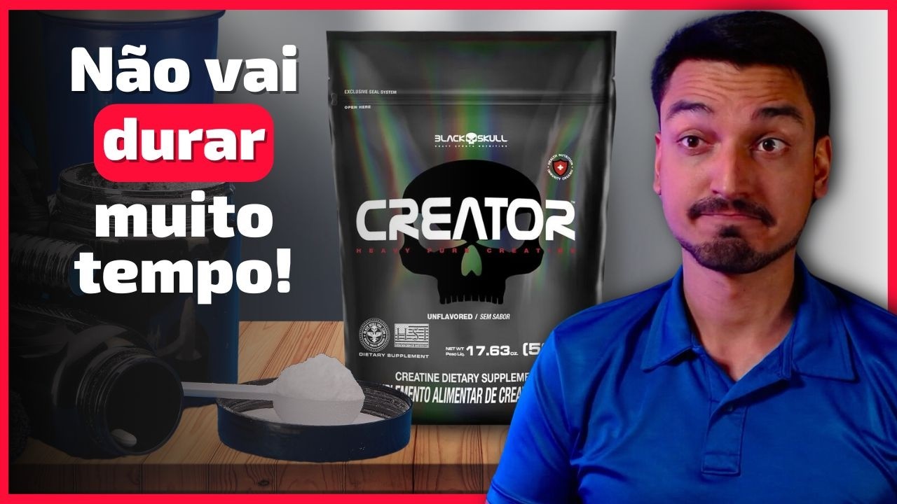 Miniatura da avaliação em vídeo de Creatina Monohidratada Creator Black Skull 500g Refil