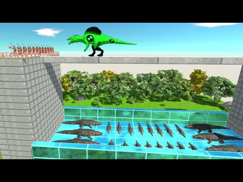 HUMAN FIGHT ABOVE PURUSSAURUS CROCODILE POOL - Sandbox Game Animal Revolt Battle Simulator ARBS