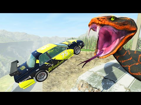 Jumping Open Bridge With Huge Snake - Beamng Drive TrainWorld
