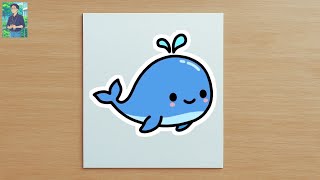 How to Draw a Cute Blue Whale Easy Step by Step - Cómo dibujar una ballena azul kawaii fácil