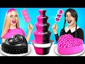 wednesday addams vs barbie pink vs black food challenge by yummy jelly