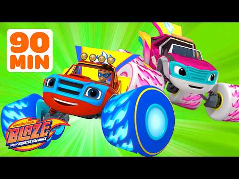 Blaze and Watts BEST Rescues and Adventures! ❤️🩷 #2 | 90 Minutes | Blaze and the Monster Machines
