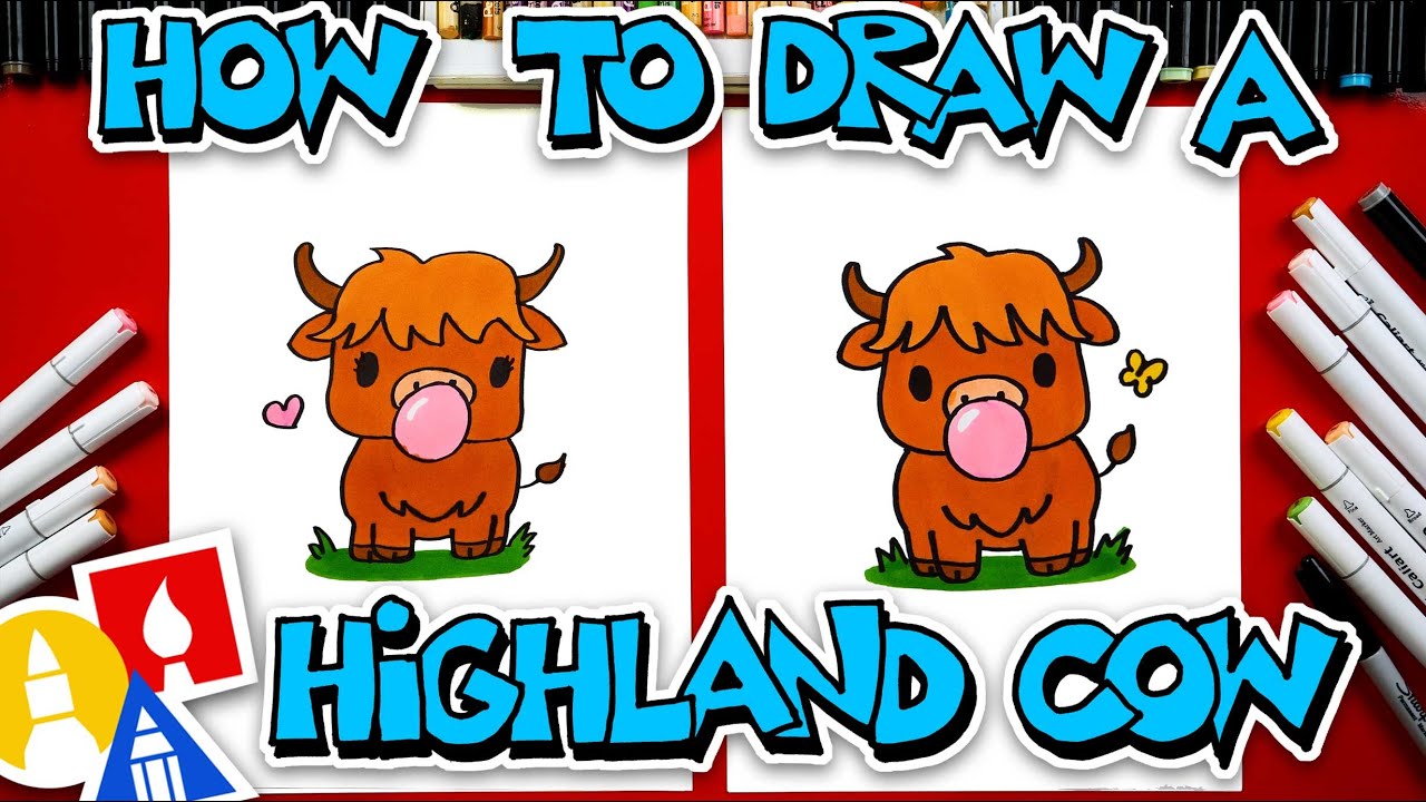 How To Draw A Highland Cow Blowing Bubble Gum Bubble