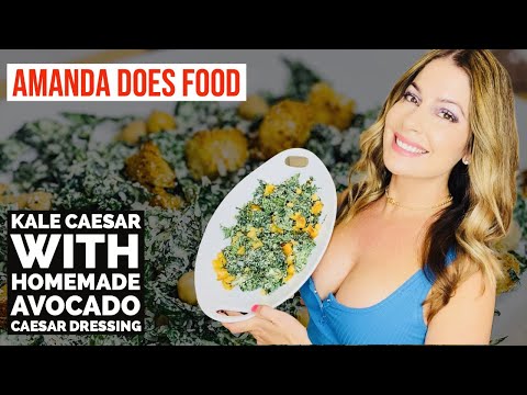 Kale Caesar with Homemade Avocado Caesar Dressing and Parmesan Garlic Croutons