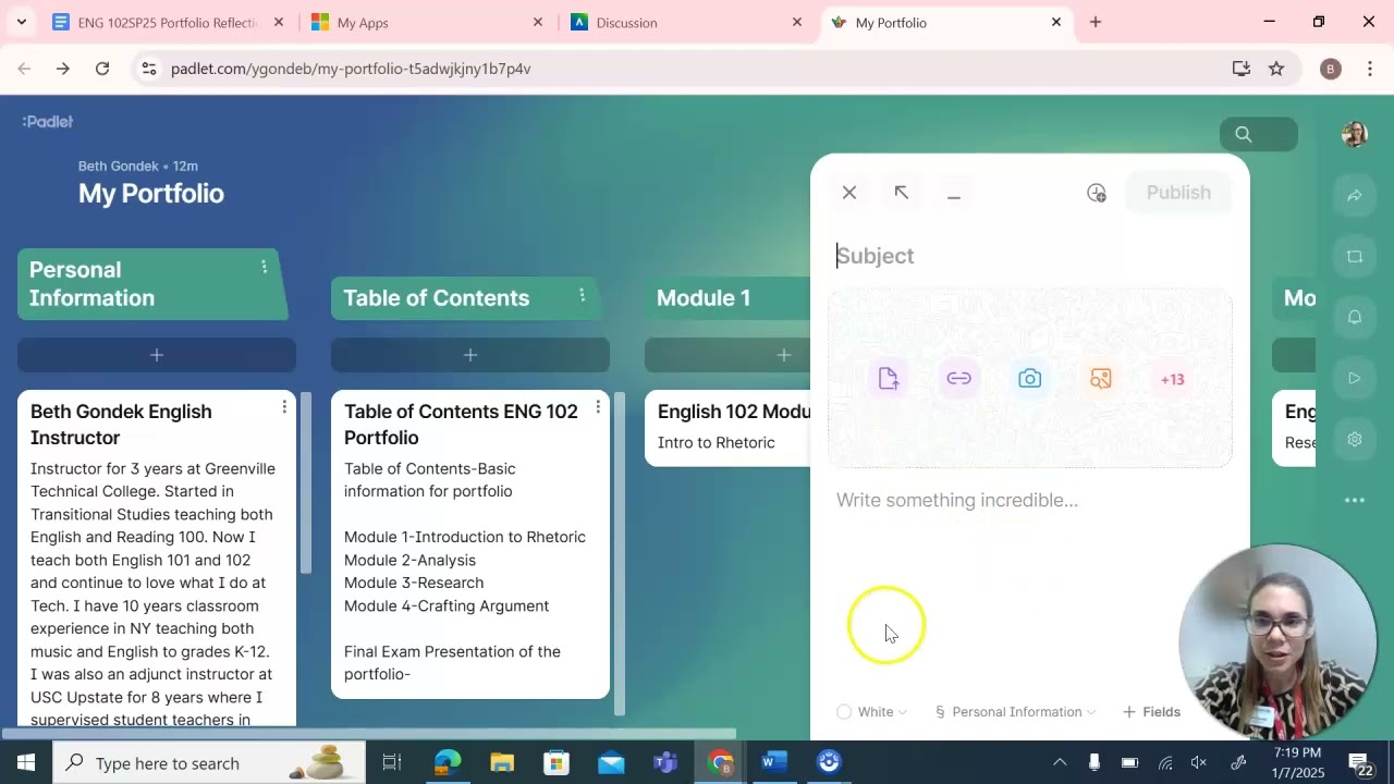 Padlet Portfolio and DB